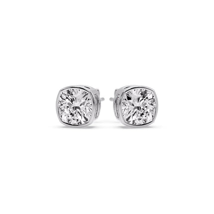 Bezel Set Cushion Diamond Stud Earrings