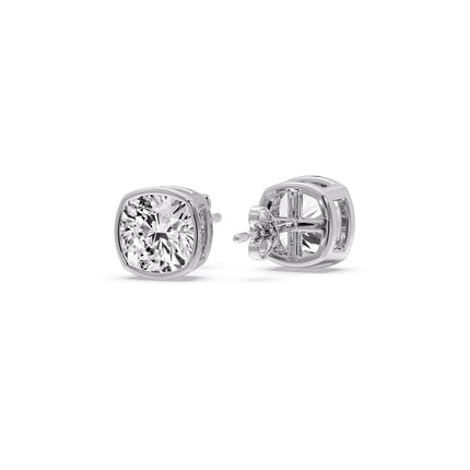 Bezel Set Cushion Diamond Stud Earrings