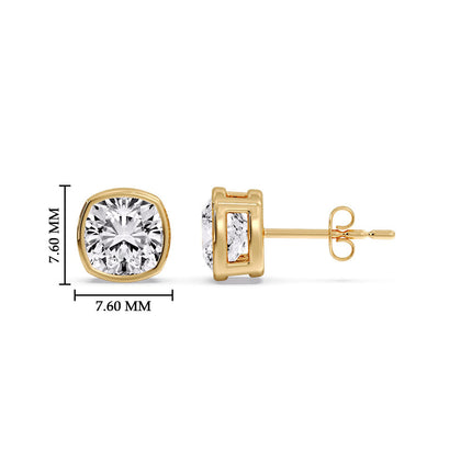 Bezel Set Cushion Diamond Stud Earrings