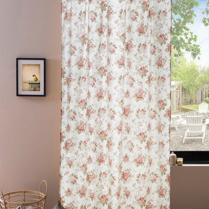 DaDa Bedding Set of 2-Pieces Hint of Mint Dainty Floral Pink Roses Cottage Sheer Window Panel Curtains (JHW3036)