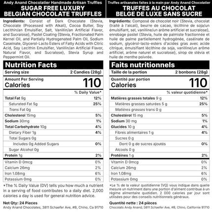 Andy Anand Sugar Free Belgian Chocolate Truffles – 24 Pc Assorted Flavors (Espresso, Hazelnut, Strawberry, Coconut, Cherry & Orange), 60% Chocolate (Cocoa Butter), Gluten-Free Chocolate Gift Box