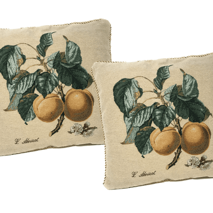 DaDa Bedding Set of 2-Pieces Yellow Apricot Fruits Elegant Tapestry Throw Pillow Covers w/ Inserts - 18" x 18"