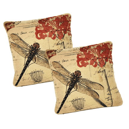 DaDa Bedding Set of 2-Pieces Dragonfly Dreams Nature Garden Tapestry Throw Pillow Covers w/ Inserts - 18" x 18"