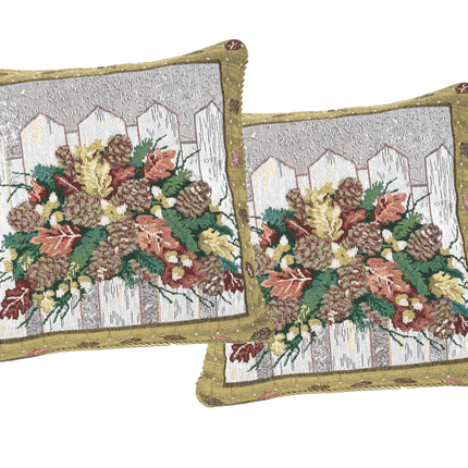 DaDa Bedding Set of 2-Pieces Festive Holiday Fiesta Floral Botanical Tapestry Throw Pillow Covers w/ Inserts - 18" x 18"