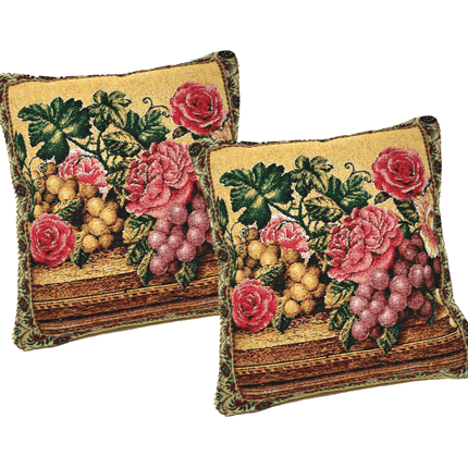 DaDa Bedding Set of 2-Pieces Parade Fruit & Roses Garden Tapestry Throw Pillow Covers w/ Inserts - 18" x 18"