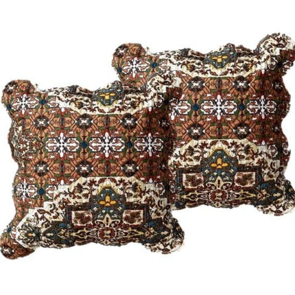DaDa Bedding Set of 2-Pieces Rustic Earthy Cross Motif Folk Scalloped Throw Pillow Covers, 18" x 18" (JHW944)