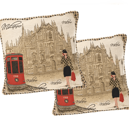 DaDa Bedding Set of 2-Pieces Postcard Milan Tapestry Throw Pillow Covers w/ Pillow Inserts, 18" x 18"