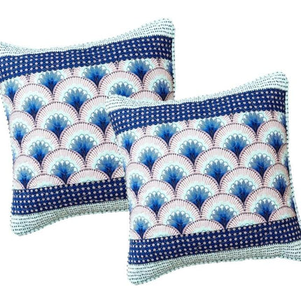 DaDa Bedding Set of 2-Pieces Mediterranean Fans Waves Minty Blue Throw Pillow Covers, 18" x 18" (JHW884)