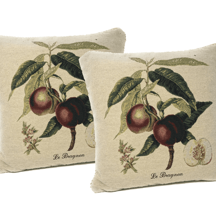 DaDa Bedding Set of 2-Pieces Nectarine Fruits Garden Tapestry Throw Pillow Covers w/ Inserts - 18" x 18"