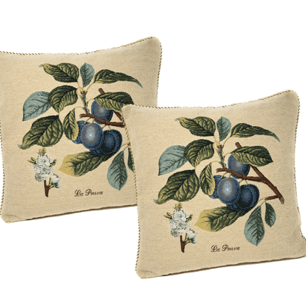 DaDa Bedding Set of 2-Pieces Sugar Plum Fruits Garden Tapestry Throw Pillow Covers w/ Inserts, 18" x 18"