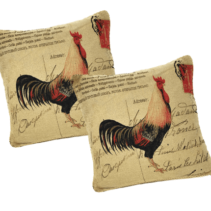 DaDa Bedding Set of 2-Pieces Glamorous Country Rooster Farmhouse Tapestry Throw Pillow Covers w/ Inserts - 18" x 18"