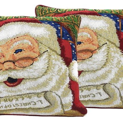 DaDa Bedding Naughty or Nice Santa Claus Christmas Woven Tapestry Throw Pillow Cover - 16" x 16"