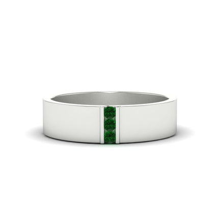 3 Stone Mens Flat Gemstone Band