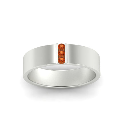 3 Stone Mens Flat Gemstone Band