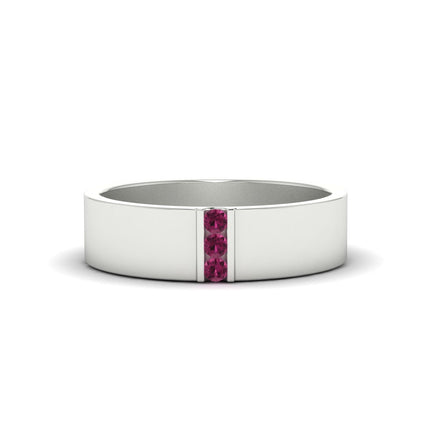 3 Stone Mens Flat Gemstone Band