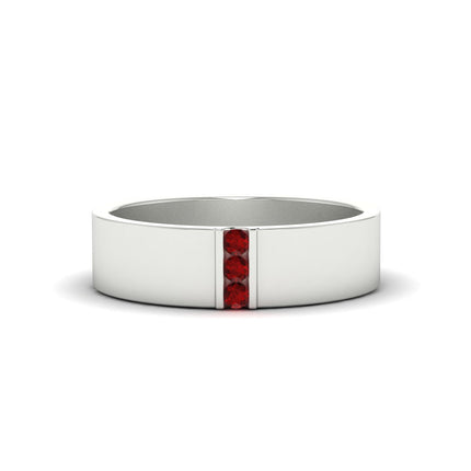 3 Stone Mens Flat Gemstone Band