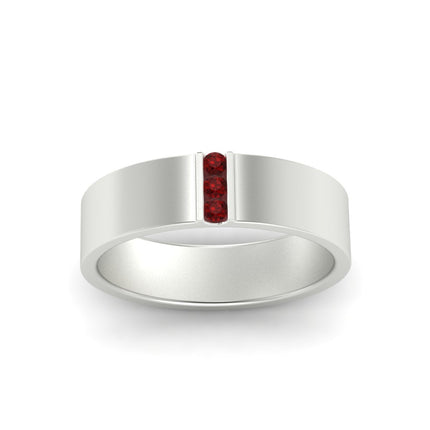 3 Stone Mens Flat Gemstone Band