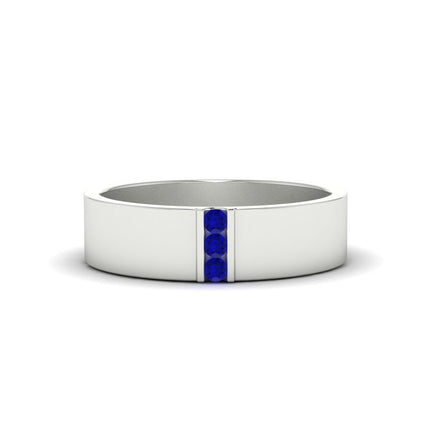 3 Stone Mens Flat Gemstone Band