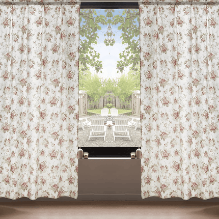 DaDa Bedding Set of 2-Pieces Hint of Mint Dainty Floral Pink Roses Cottage Sheer Window Panel Curtains (JHW3036)