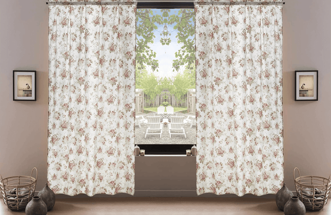 DaDa Bedding Set of 2-Pieces Hint of Mint Dainty Floral Pink Roses Cottage Sheer Window Panel Curtains (JHW3036)