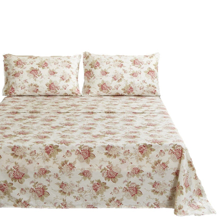 DaDa Bedding Hint of Mint Dainty Cottage Floral Roses Cotton Flat Sheet Only w/ Pillow Case (3036)