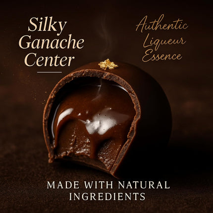 Andy Anand Chocolatier Gluten Free Belgian Dark Chocolate Truffles Gift Box - All-Natural Champagne, Rum, Amaretto, & Black Forest Flavors, Dark Chocolate Liqueur Center Filled Truffles (16 Pcs, 8 Oz)