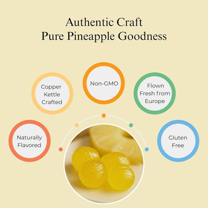 Andy Anand Chocolatier Sugar Free Pineapple Chunks, Hard Candy Boiled in Copper Kettle for that unique taste, Flown from Europe 25 Pieces - Sugar & Aspartame Free - Naturally Flavored & Sweetened - Non-GMO, Gluten Free, Keto & Diabetic Friendly