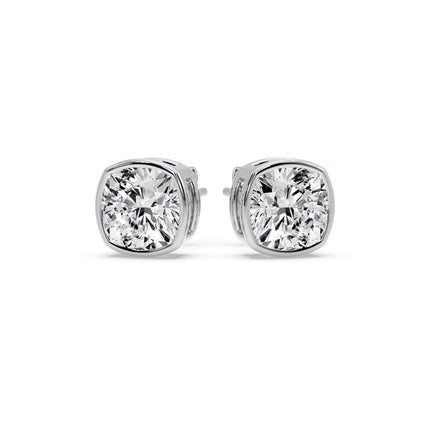 Bezel Set Cushion Diamond Stud Earrings