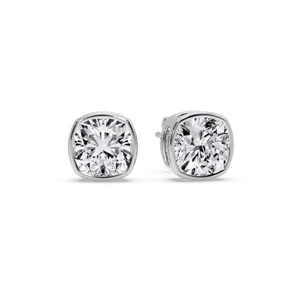 Bezel Set Cushion Diamond Stud Earrings