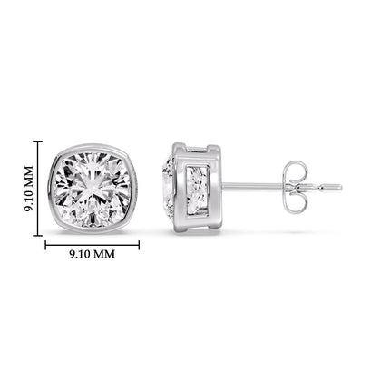 Bezel Set Cushion Diamond Stud Earrings