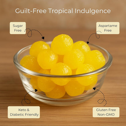 Andy Anand Chocolatier Sugar Free Pineapple Chunks, Hard Candy Boiled in Copper Kettle for that unique taste, Flown from Europe 25 Pieces - Sugar & Aspartame Free - Naturally Flavored & Sweetened - Non-GMO, Gluten Free, Keto & Diabetic Friendly