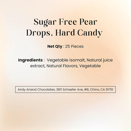 Andy Anand Chocolatier Sugar Free Pear Drops, Hard Candy Boiled in Copper Kettle for that unique taste, Flown from Europe 25 Pieces - Sugar & Aspartame Free - Naturally Flavored & Sweetened - Non-GMO, Gluten Free, Keto & Diabetic Friendly