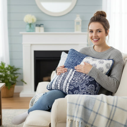 DaDa Bedding Set of 2-Pieces Bohemian Denim Blue Elegance Throw Pillow Covers - 18” x 18" (JHW660)
