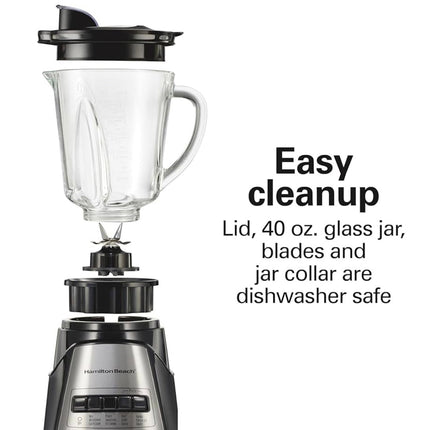 Hamilton Beach Power Elite Wave Action Blender For Smoothies, 40 Oz Glass Jar, 12 Functions Including Puree, Crush Ice, 700 Watts - Black