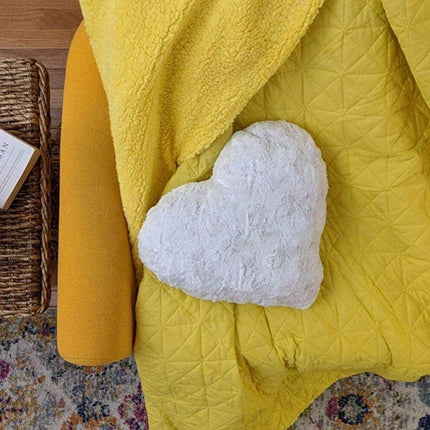 DaDa Bedding White Luxury Roses Romantic Plush Stuffed Heart Throw Pillow - 16” x 14”