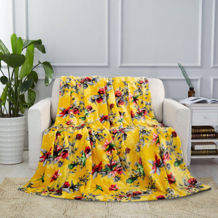 DaDa Bedding Yellow Farmhouse Rustic Spring Floral Hummingbirds Soft Fleece Throw Blanket (925)