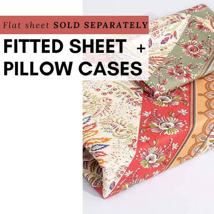 DaDa Bedding Botanical Cranberry Sage Chevron Floral Fitted Bed Sheet w/ Pillow Cases (JHW-924-Fitted)