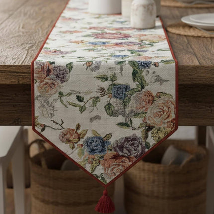 DaDa Bedding Vintage Romantic Roses Lovely Pink Floral Woven Tapestry Dining Table Runner (879)