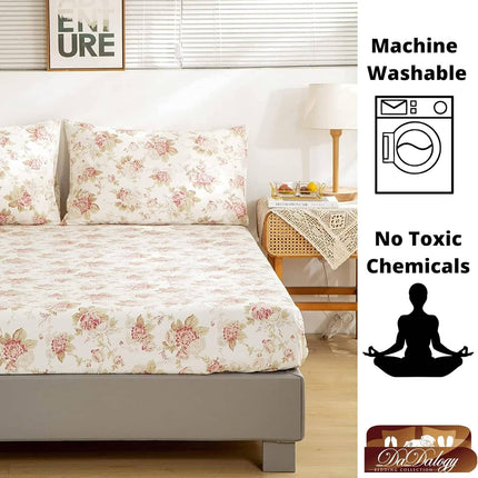 DaDa Bedding Hint of Mint Dainty Cottage Floral Roses Cotton Fitted Sheet w/ Pillow Case (3036)