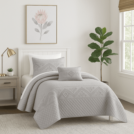 DaDa Bedding Whimsical Lavender Grey Cottage Soft Quilted Coverlet Bedspread Set (JHW866)