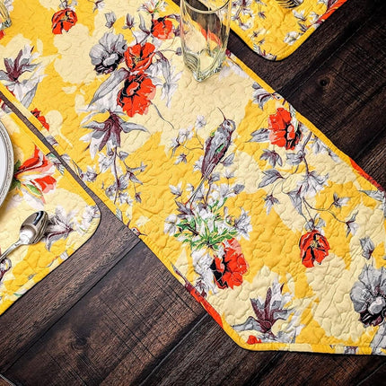 DaDalogy Bedding Sunshine Yellow Floral Vintage Hummingbirds Garden Table Runner (925)
