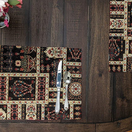 DaDalogy Bedding Set of 4-Pieces Dark Noir Mughal Floral Botanical Vintage Fleur Tapestry Placemats 13” x 19” (18197)
