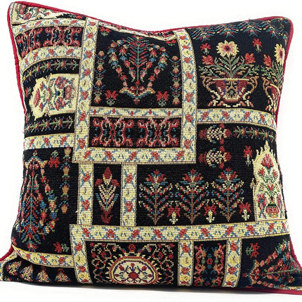 DaDa Bedding Set of 8 Pieces Dark Botanical Mughal Floral Table Woven Black Tapestry - 4 Placemats, 2 Table Runners, 2 Throw Pillow Covers (18197)