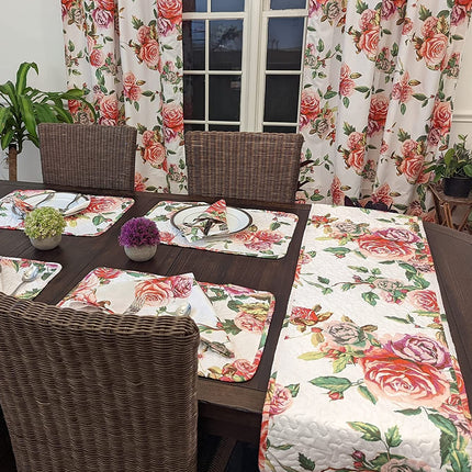 DaDa Bedding Set of 4-Pieces Romantic Roses Pink Floral Quilted Dining Placemats 13” x 19” (879)