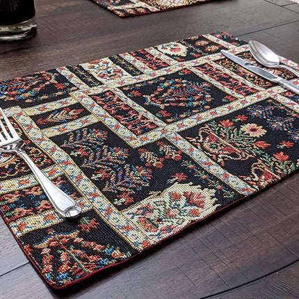 DaDalogy Bedding Set of 4-Pieces Dark Noir Mughal Floral Botanical Vintage Fleur Tapestry Placemats 13” x 19” (18197)