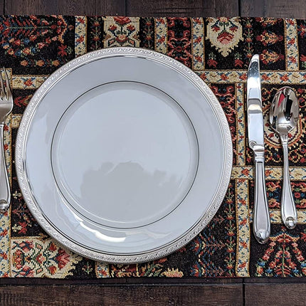 DaDalogy Bedding Set of 4-Pieces Dark Noir Mughal Floral Botanical Vintage Fleur Tapestry Placemats 13” x 19” (18197)