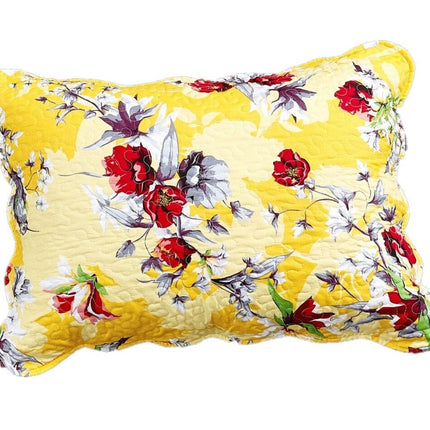 DaDa Bedding Sunshine Yellow Hummingbirds Floral Scalloped Pillow Sham 1-Piece (JHW-925)