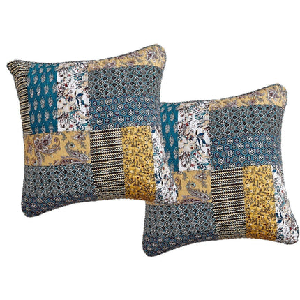 DaDalogy Bedding Set of 2 Honey Cove Floral Patchwork Throw Pillow Covers, 18" x 18" (JHW957)