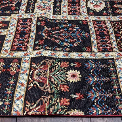 DaDalogy Bedding Elegant Woven Mughal Floral Tapestry Table Runner, Dark Noir Botanical Vintage Fleur (18197)