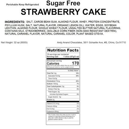 Andy Anand Indulgent Sugar Free Strawberry Cake 9" - Creamy Blissful Cake Amazing No Sugar Added Cakes From Bakery (2 lbs)